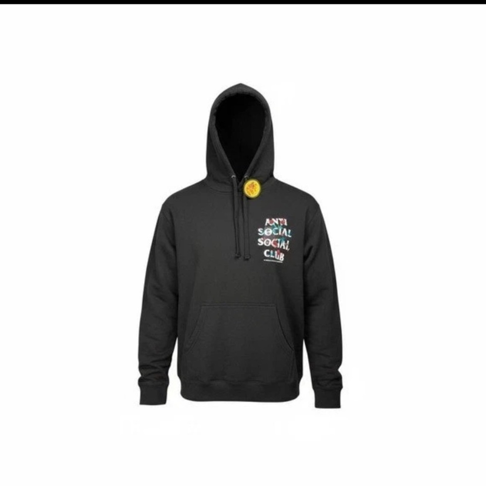 Anti Social Social Club Black Hoodie with Floral Accents NWT - Picture 2 of 4